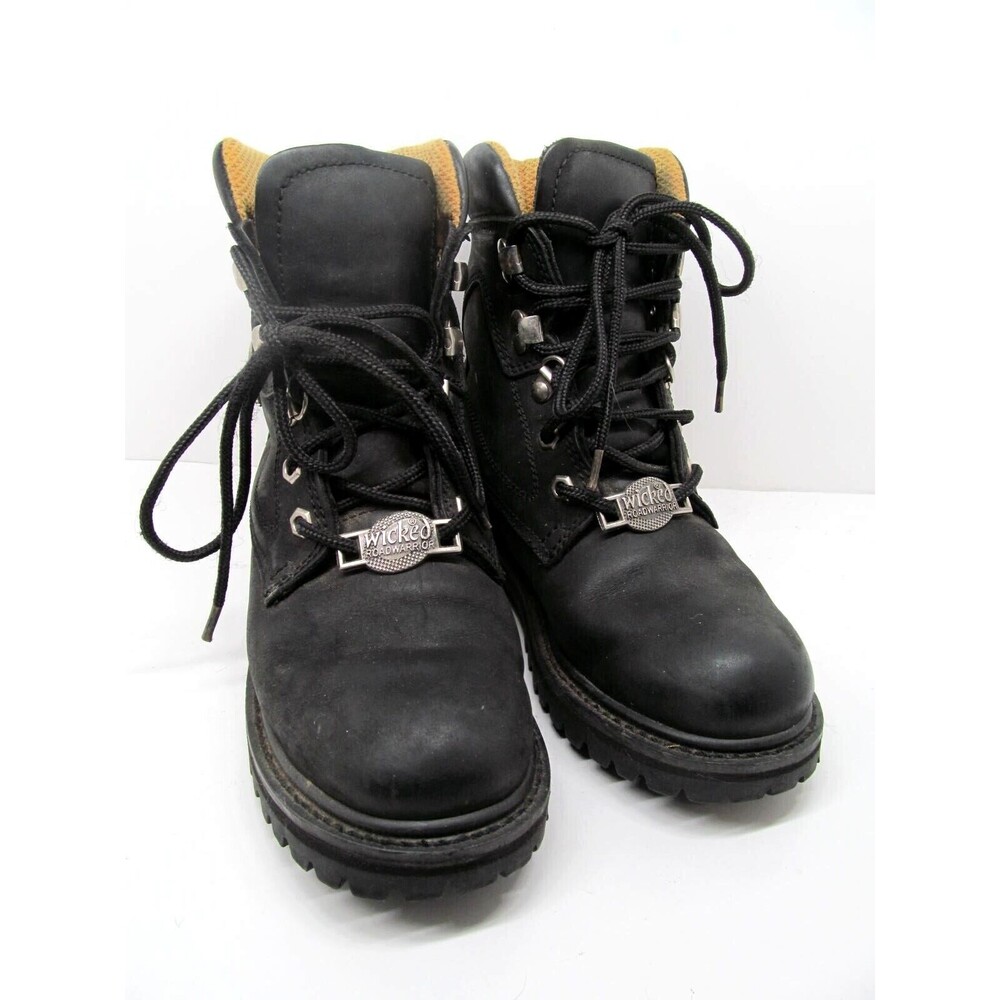Wicked Road Warrior Womens Black Leather Biker Boots Size US 7 EUR 38